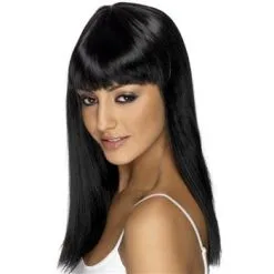 LONG BLACK WIG WITH FRINGE
