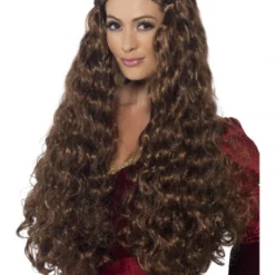 MARION MEDIEVAL PRINCESS WIG - LONG BROWN WAVY WITH PLAITS