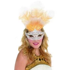MASK - GOLD FEATHER & WHITE FILIGREE VENETIAN STYLE