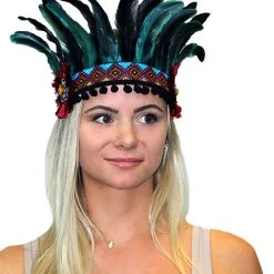 FEATHERED FESTIVAL HEADPIECE - AZTEC DESIGN