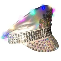 FESTIVAL HAT - BURNING MAN SILVER & WHITE SEQUINNED & LIGHT UP