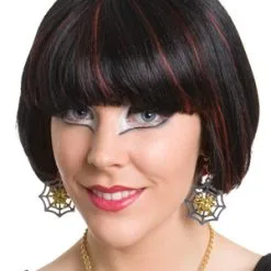 POPPY BLACK BOB WIG WITH FINE RED STREAKS