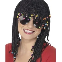 BRAIDED BLACK WIG WITH BEADS