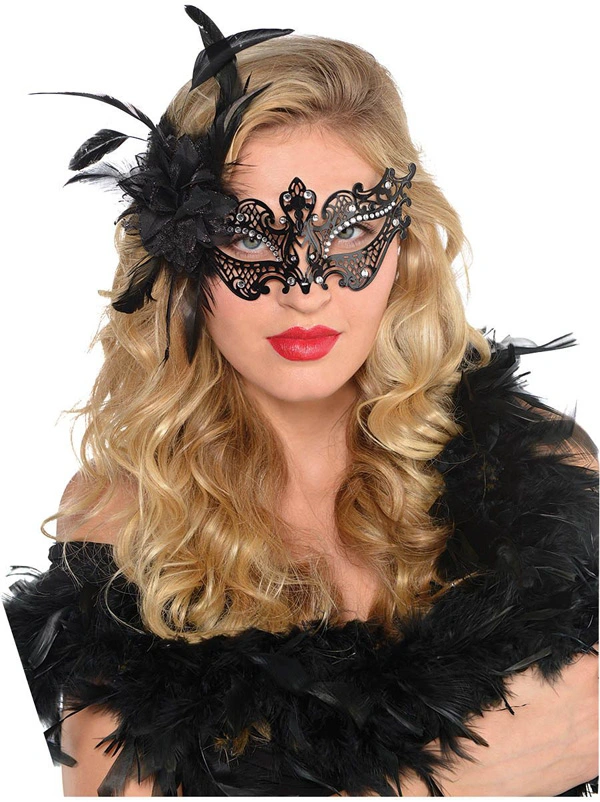 MASK - BLACK FILIGREE WITH SILVER GEMS
