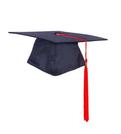 GRADUATION/MORTAR BOARD CAP - BLACK POLY COTTON WITH RED TASSEL