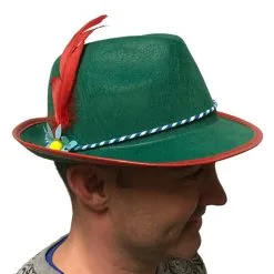 ALPINE HAT GREEN FELTEX WITH FLOWER & RED FEATHER