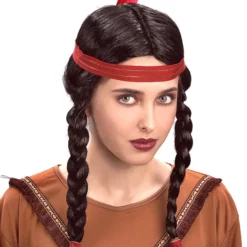 INDIAN GIRL/BOY LONG PLAIT & FEATHER UNISEX WIG