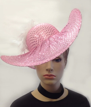 LADIES GLITTER & FEATHERED HAT IN RED, BLACK OR PINK