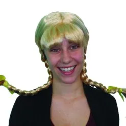 GERTRUDE LONG BLONDE PLAITS WIG TIED IN BOWS WITH FRINGE
