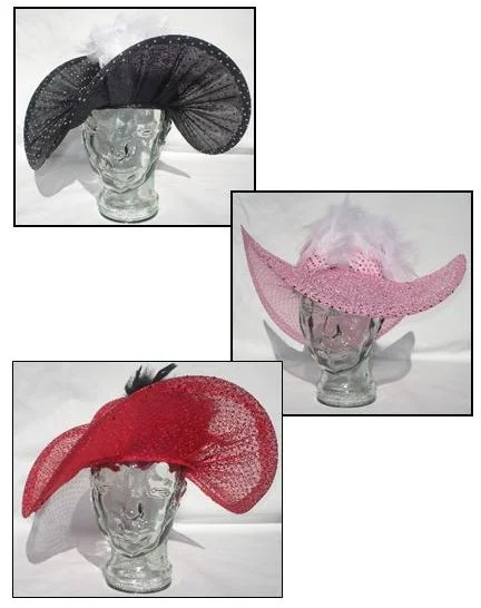 LADIES GLITTER & FEATHERED HAT IN RED, BLACK OR PINK - Image 2
