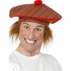 TAM O SHANTER TARTAN SCOTTISH HAT WITH ORANGE HAIR