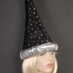 WIZARD HAT - BLACK WITH SILVER STARS & MOONS